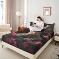 thumbnail image 3 of Manfei Leopard Cheetah Lover Bed Sheets, Romantic Pink Floral King Sheets, Jungle Wildlife Animal Sheet Set, Breathable Home Decor, 4 Pieces, 3 of 6