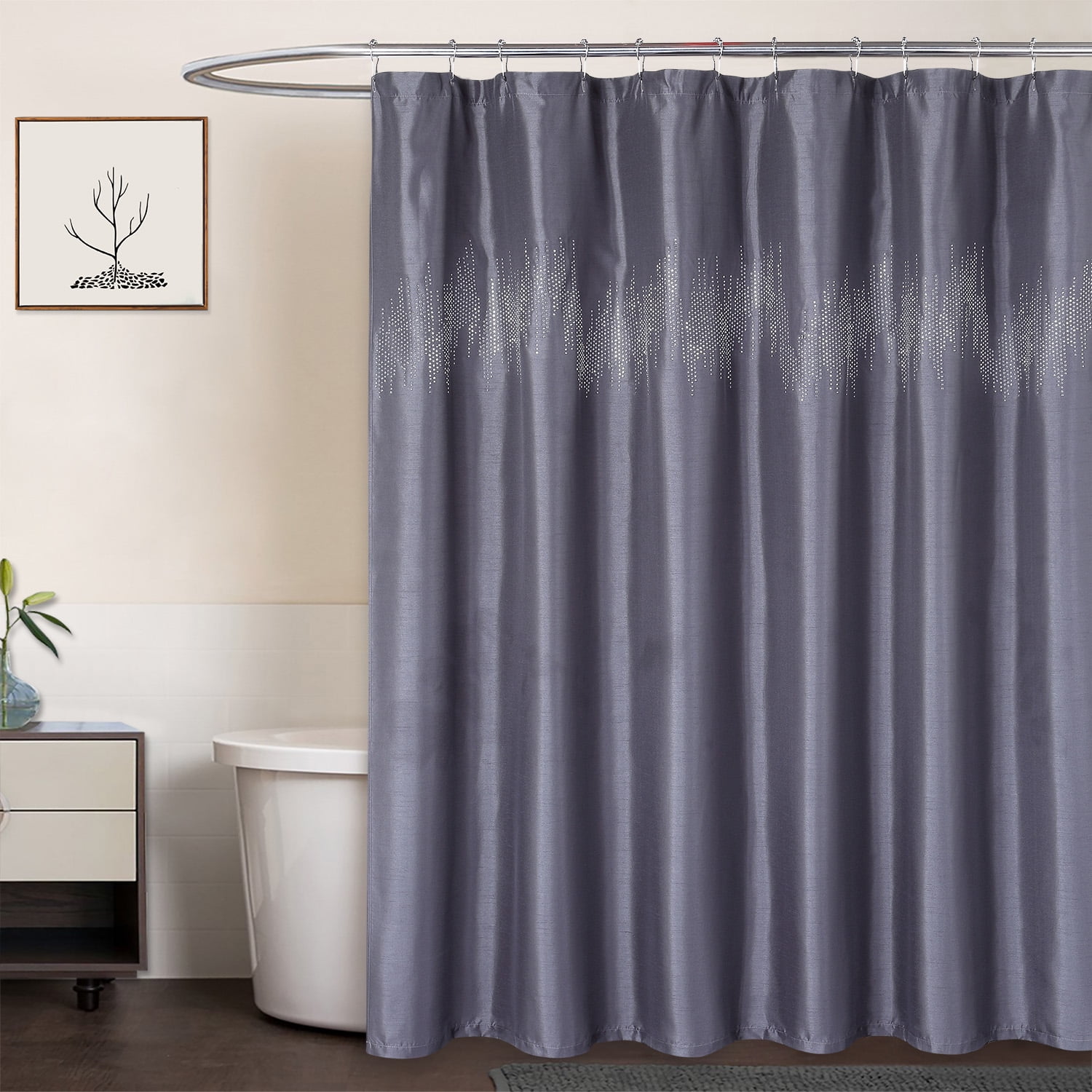 Haperlare 72"x72" Gray Shower Curtain Shimmer Faux Silk Fabric Blackout ...