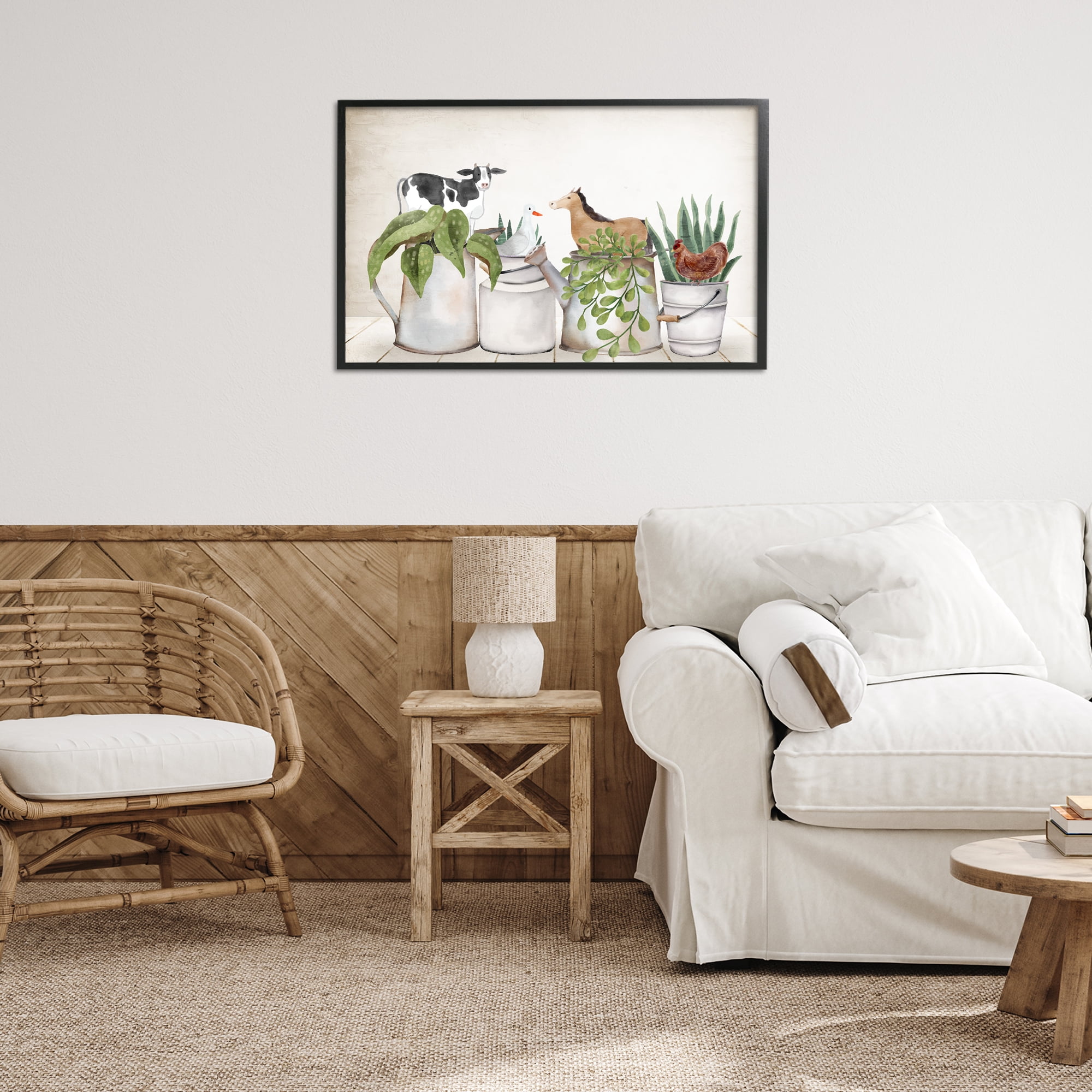 Stupell Industries Tin Farm Animal Plants Botanical & Floral Painting Black Framed Art Print Wall Art, 30 x 20