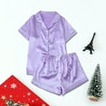 thumbnail image 2 of LYEAA Pajama Sets for Women Shorts Solid Short Sleeve Button Down Shirt and Pant Sleepwear Soft Loungewear with Pocket, 2 of 7