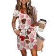 thumbnail image 6 of Women s Casual Valentine Heart Print Dress V Neck Short Sleeve Drawstring Waist with Pockets Soft Comfortable Loungewear Nightgown for Home Daily Wear Multiple Colors, 6 of 6