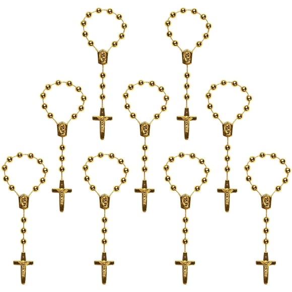 XINHUIDALSQ 50 Baptism Rosary Acrylic Rosary Mini Rosary Suitable for the First Holy Communion Baptism Party Gift Suitable for Recuerditos De Bautismo Christening Favors Decenarios Finger Rosary(Gold)