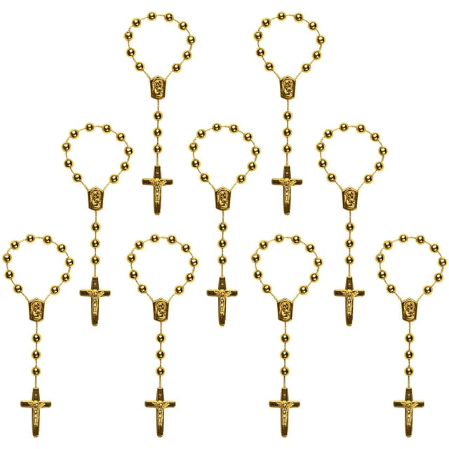 XINHUIDALSQ 50 Baptism Rosary Acrylic Rosary Mini Rosary Suitable for the First Holy Communion Baptism Party Gift Suitable for Recuerditos De Bautismo Christening Favors Decenarios Finger Rosary(Gold)