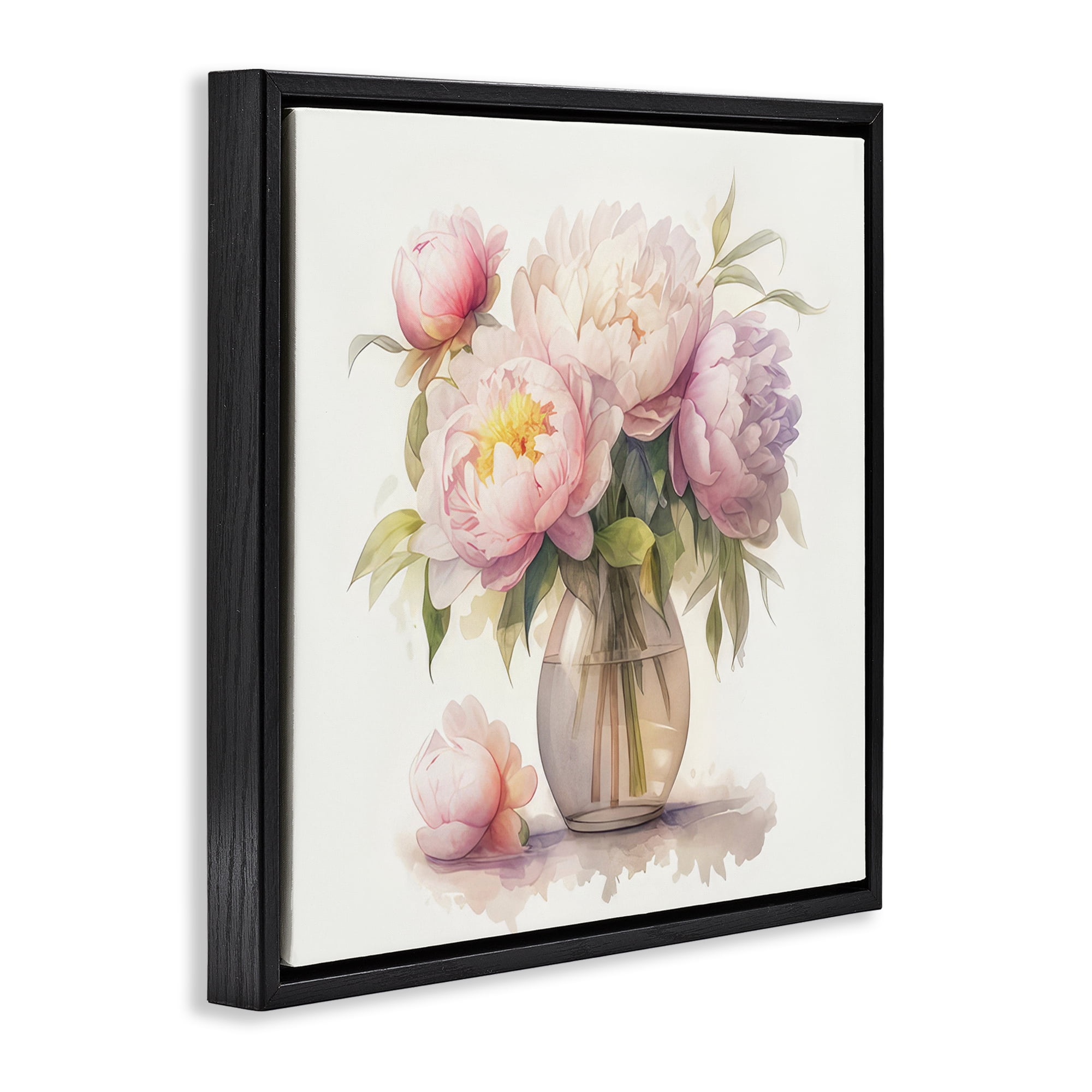 Stupell Industries Blush Peonies Vase Plants & Flowers Painting Black Floater Framed Canvas Art Print Wall Art, 18 x 18