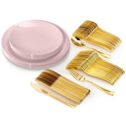 Crown Display Light Pink Fancy Plastic Plates Combo Set - 60 Count