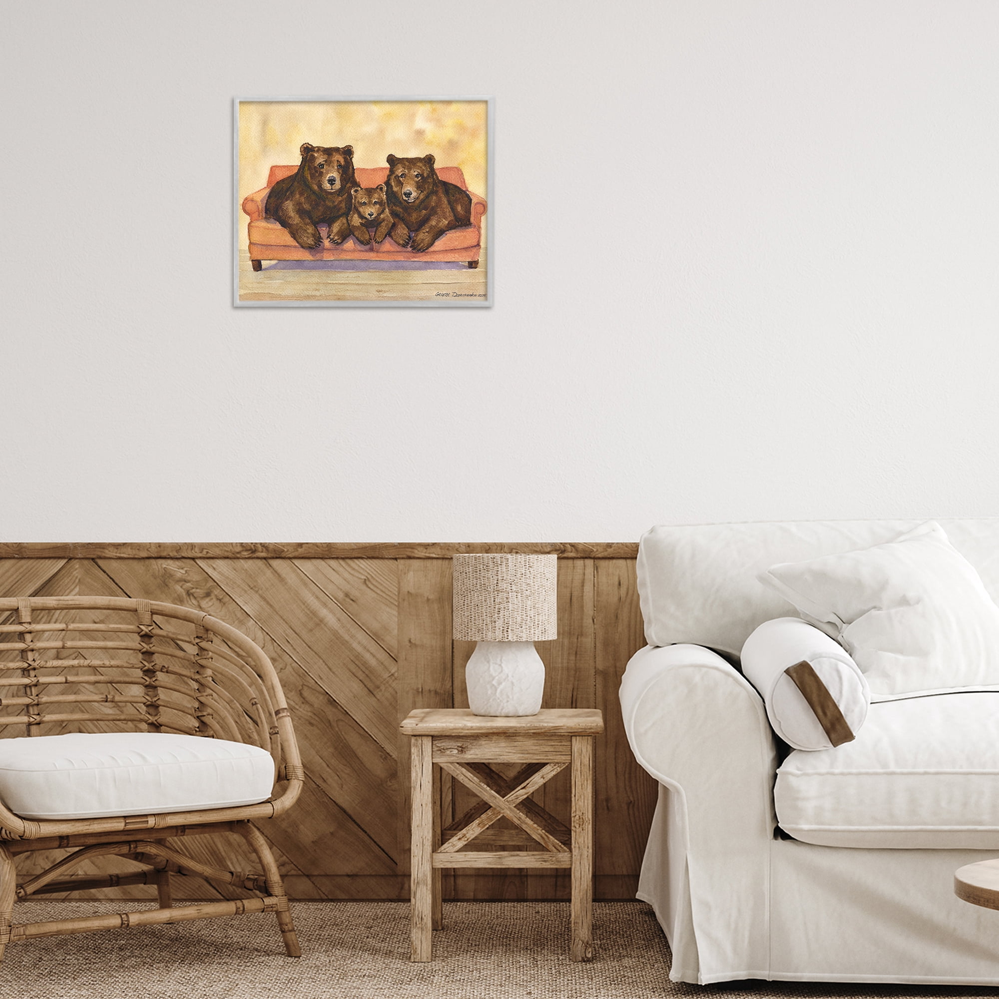 Stupell Industries Bear Family Trio Gray Framed Giclee Art, design by George Dyachenko