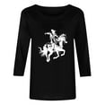 thumbnail image 4 of Royisotas 3/4 Sleeve Womens Tops Western Style Printed Casual Black Summer TShirts Crew Neck Loose Comfortable Shirts Plus Size, 4 of 4