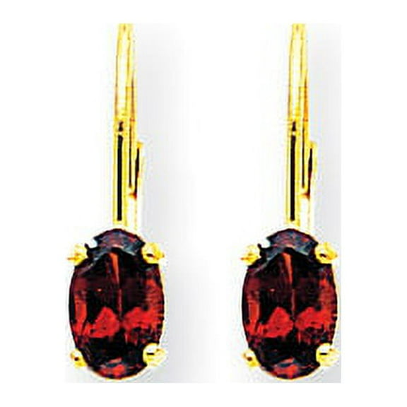 Primal Gold 14 Karat Yellow Gold 6x4mm Oval Garnet Leverback Earrings