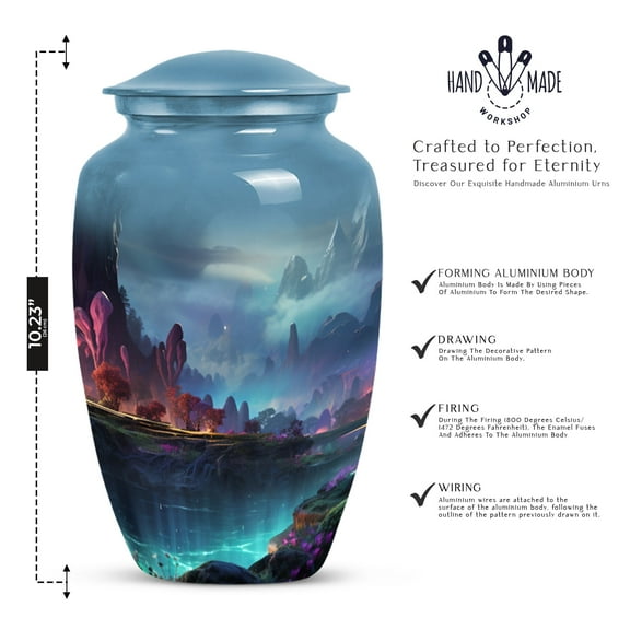 Large Full Moon Forest & River Scene Urn - Adult Cremation Memorial - 10-Inch Urn Of Adult Male Ashes And Female - Large Urn For Human Ashes - Urns For Human Ashes Large - Human Urns