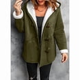 thumbnail image 4 of Women'S Fleece Collar Long Sleeve Hooded Button-Down Jacket with Pockets Army Green XXXL, 4 of 7