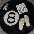thumbnail image 2 of Simulation Billiards 8 Ball Rug Round Tufting Soft Chair Pad Anti-slip Bath Floor Mat Kids Bedroom Black Carpet Decor Rugs, Black Circle Rugs For Livi, 2 of 4