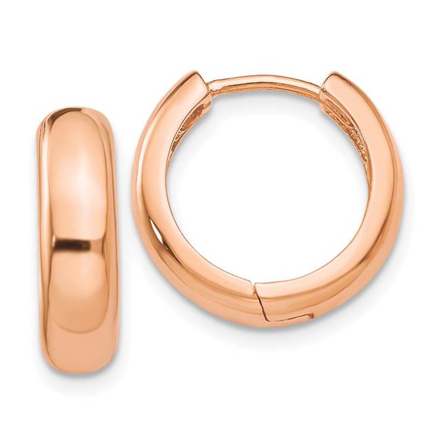 Quality Gold TF767 14K Rose Gold Round Hinged Hoop Earrings
