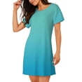 thumbnail image 2 of Honeii Teal Turquoise Print Women's Loose Short Sleeve Nightgown, Soft Cotton Sleepwear, Comfy Loose Fit Pajama Dress for Sleep and Lounge, 2 of 6