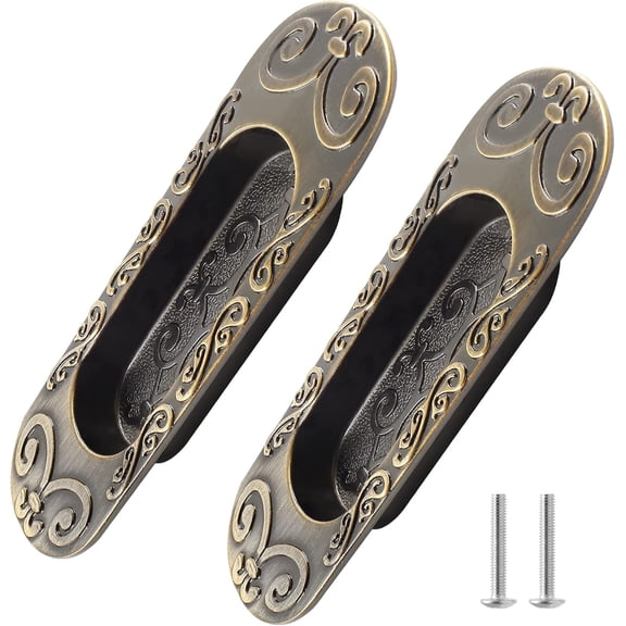 2 Pcs Recessed Flush Handles Stainless Steel Finger Oval Pulls Sliding Door Plate Cabinet Drawer Pulls Handles Antique Bronze 147mm/5.78"