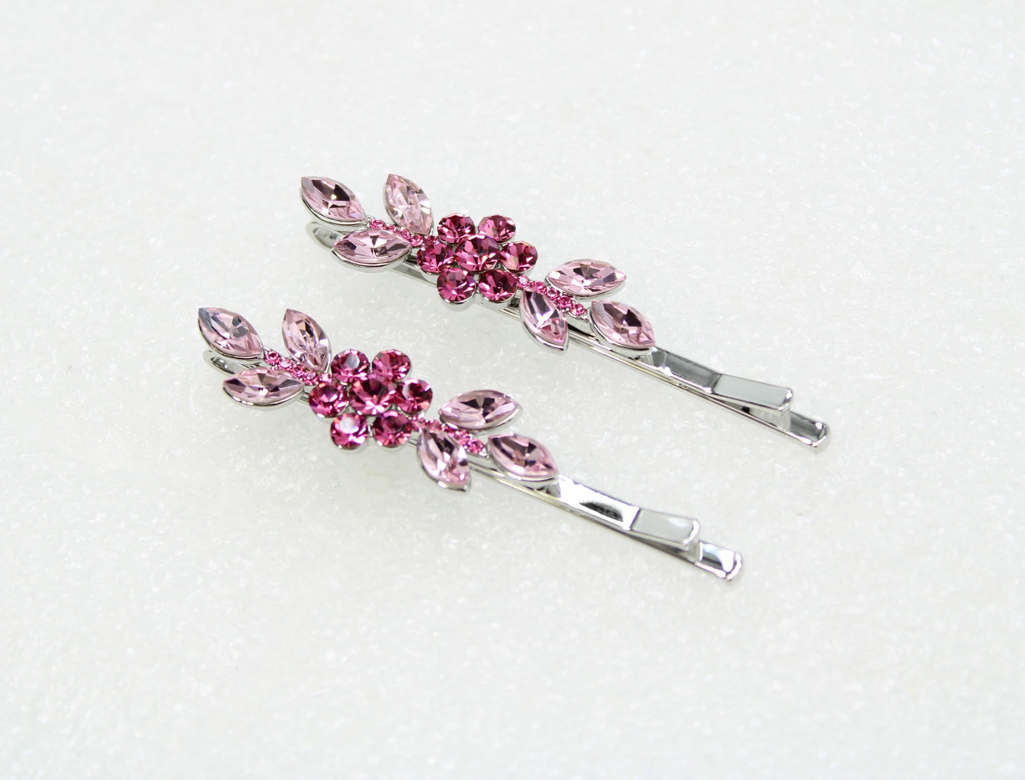 Faship A Pair Of Pink Rhinestone Crystal Floral Hair Clip Pins 2 Pcs