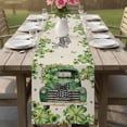 thumbnail image 4 of Saint Patrick's Day Table Runner - 120 Inch Long Green Truck Leaves Floral Farmhouse Cotton and Linen Blended Dress Scarves Farmhouse Table Runner for Kitchen Dining, Coffee Table, 13" x 120", 4 of 8