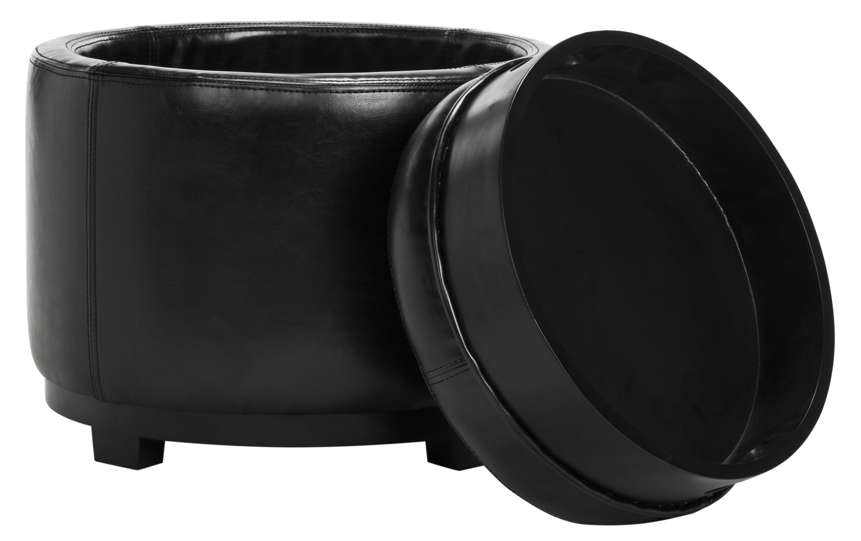 SAFAVIEH Round Modern Glam Storage Tray Ottoman, Black