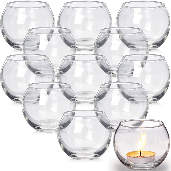 Juego de portavelas de cristal Lamorgift, redondo y transparente, 12 unidades