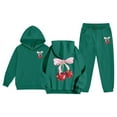 thumbnail image 2 of BUWTTED Girls Activewear Jogger Sets - 2 Piece Cherry Print Graphic Pullover Hoodie Sweatshirt Sweatpants Sweatsuit Outfits Dark Green 6-7 Y, 2 of 7