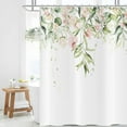 thumbnail image 2 of Spring Floral Shower Curtain, Sage Green Eucalyptus Leaves Willow Leaf Botanical Plants with Pink Flowers Fabric Bathroom Curtain Waterproof Washable 12 Hooks 84.00'''' x 72.00'''' (GCI-10197), 2 of 6