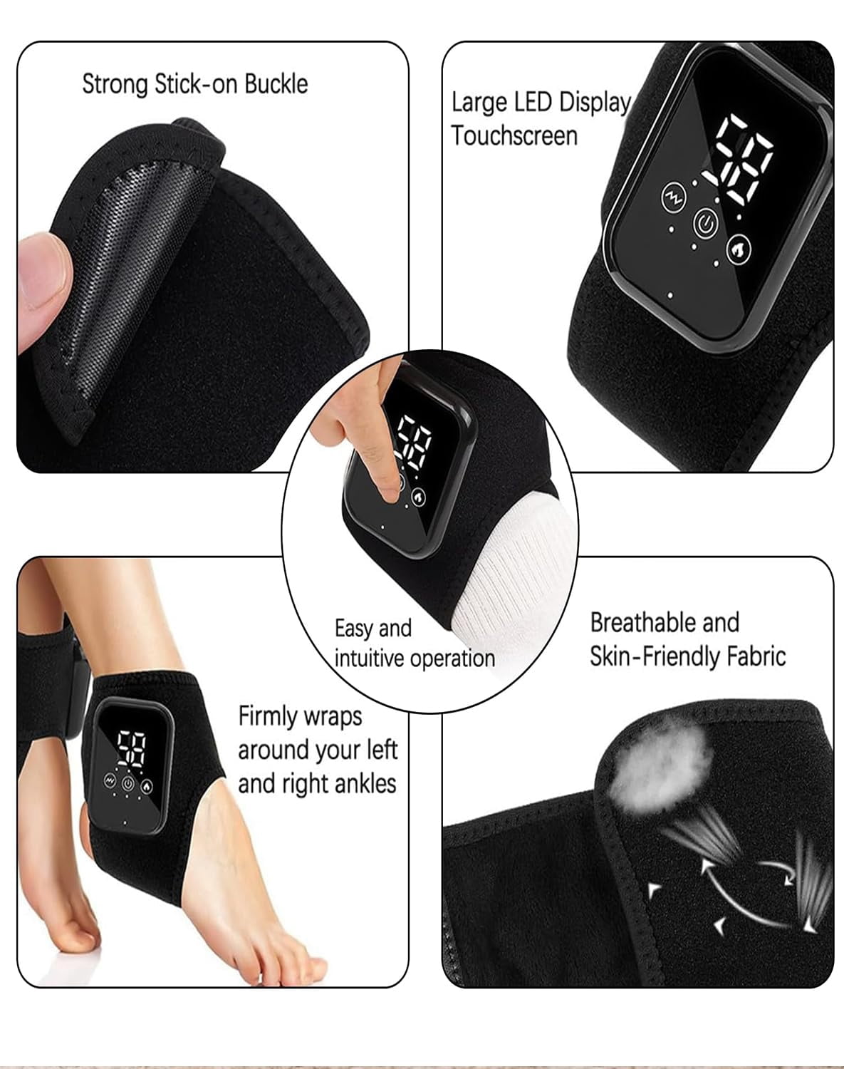 Trymassagerpro for Feet, Foot Massager with 3 Heat & 3 Vibration Modes, Triple Method Ankle Wrap for Muscle Tension Relief, Portable Rechargeable Device for Home Office Travel (Black*2)