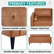 Naomi Home Marisa Top Grain Genuine Leather Sofa - Revel in Exquisite Leather Opulence - Unparalleled Luxury Mid-Century Leather Sofa - Embodiment of Cozy Lounging and Contemporary Design, Tan