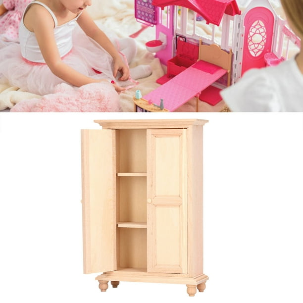 casa barbie ropero para barbies de madera Armario para casa de muñecas 1:12, dormitorio en miniatura de madera,  escena de sala de estar, armario de doble puerta, accesorio para muebles  Walmart en línea