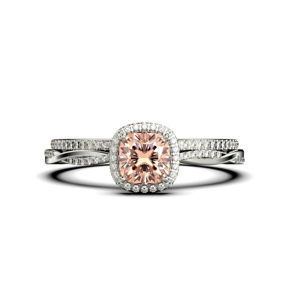 Twisted Infinity Band Dazzling Boho & hippie 1.75 Carat Round Cut Morganite And Diamond Moissanite Engagement Ring, Classic Wedding Ring in 10k Solid White Gold, Gift For Wife, Bridal Rings