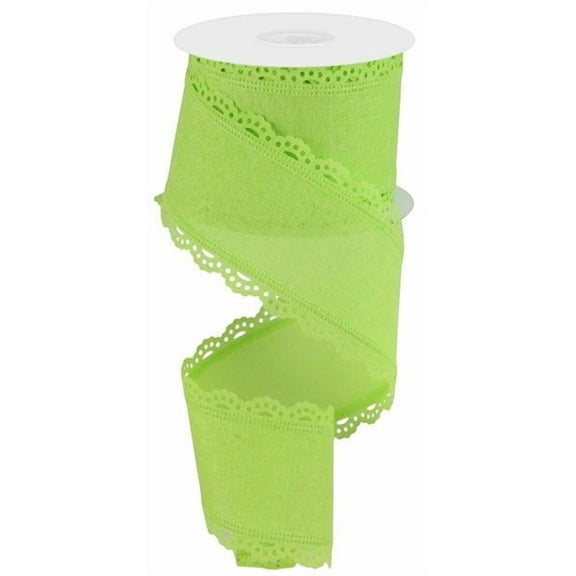 Scalloped Edge Ribbon on Canvas, 10 Yards (Bright Green, 2.5 Inch)