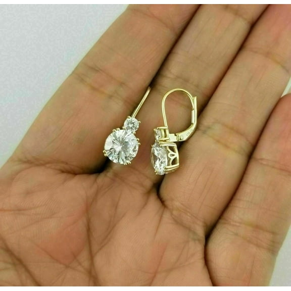 Sparkle Jewels Women's Round Cut Cubic Zirconia Two Stone Leverback Earrings 14k Yellow Gold Finish