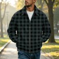 thumbnail image 2 of CCRFTGI Mens Jacket Corduroy Bomber Full Zip Casual Vintage Collared Long Sleeve Plaid Outdoor Fall Winter Coats for Men Dark Green L, 2 of 8