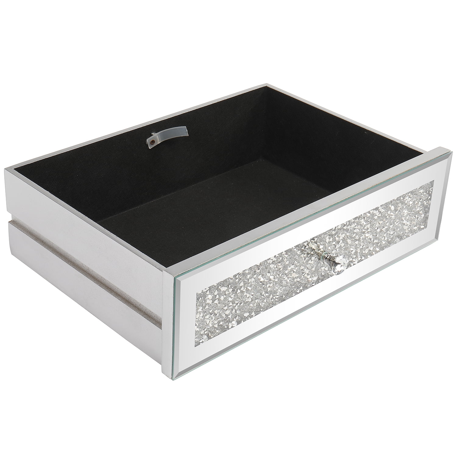 2-Drawer Modern Diamond-Embellished Mirrored Desk, Silver, 42 x 15 x 29.92 in