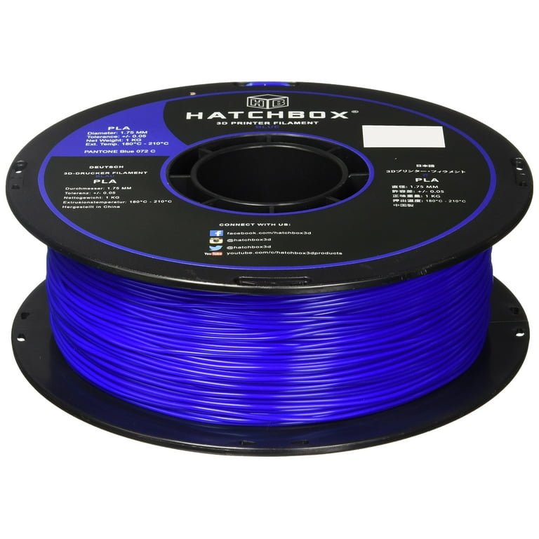 HATCHBOX 3D PLA-1KG1.75-BLU PLA 3D Printer Filament, Dimensional Accuracy  +/- 0.05 mm, 1 kg Spool, 1.75 mm, Blue
