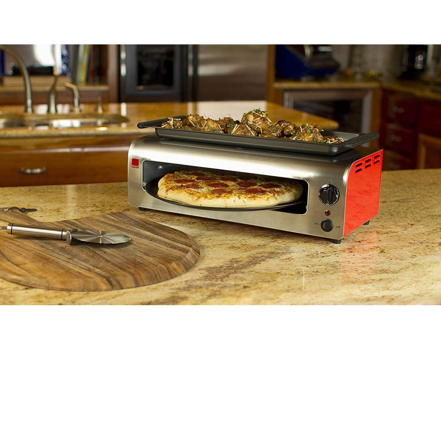 Ronco Pizza & More Rotating Pan Pizza Oven with Warming Tray, Red