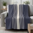 thumbnail image 2 of Beige Striped Blanket Soft Cozy Warm Throw Blanket for Couch, Plush Fuzzy Flannel Fleece Blankets for Sofa, Midnight Blue Geometric Simple Retro Bed Blankets Lightweight Gifts for Women, 32"x48", 2 of 9