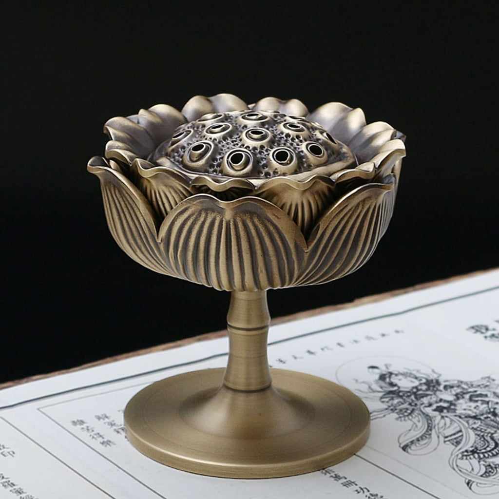 BQBQERT Incenses Seal Holder Copper Bowl Incenses Holder Lotuses Shape Lid Incenses Tray Spiritual Décor