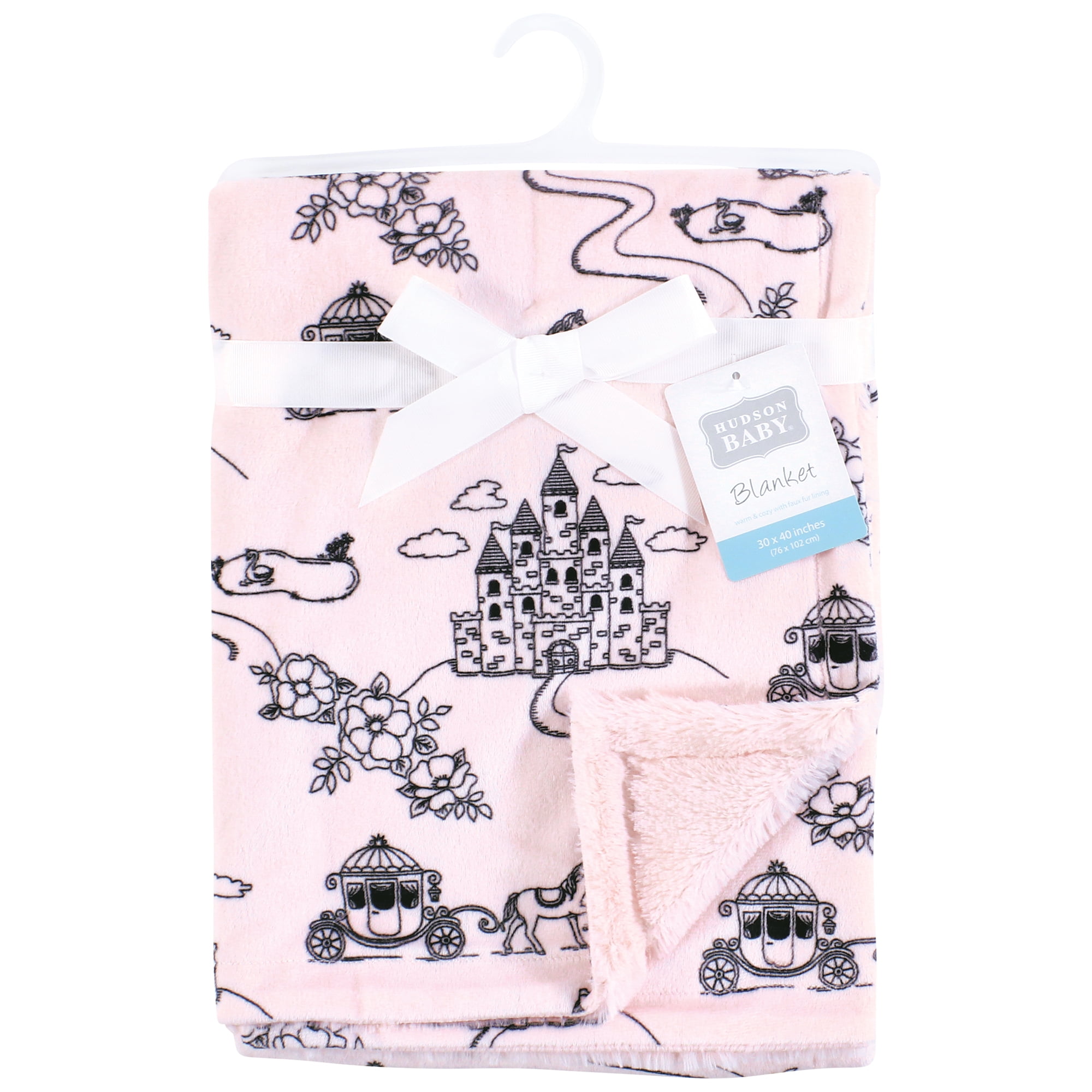 Hudson Baby Infant Girl Plush Blanket with Furry Binding and Back, Fairytale Princess, One Size