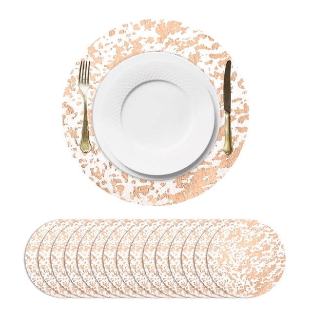 16Pcs Manteles Redondos Desechables Rosa Dorado, 13" Decoraciones de Mesa con Brillos Metálicos