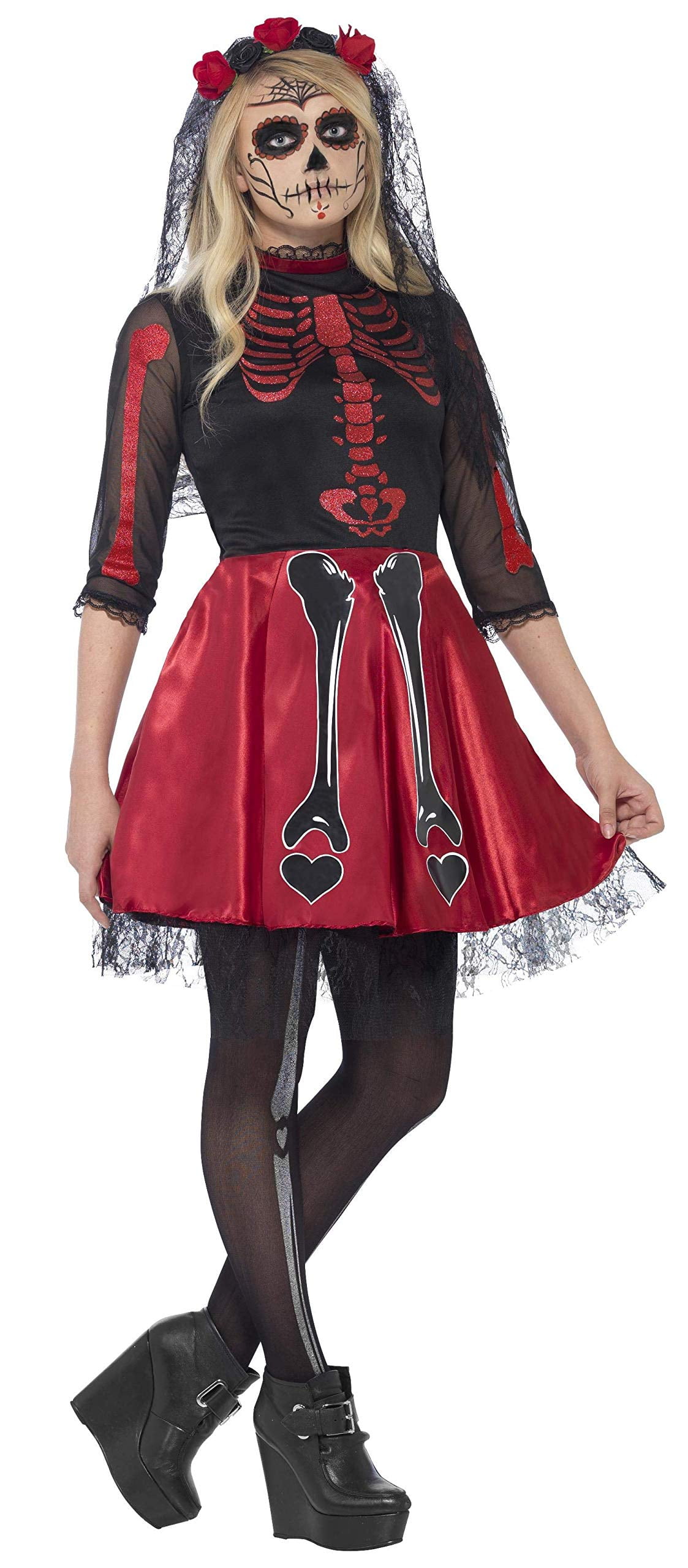 Smiffy's Teen Girls' Day of The Dead Diva Costume Dress and Headpiece