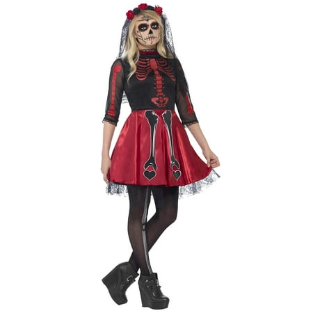 Smiffy's Teen Girls' Day of The Dead Diva Costume Dress and Headpiece Halloween Size S Ages 14+ 44342