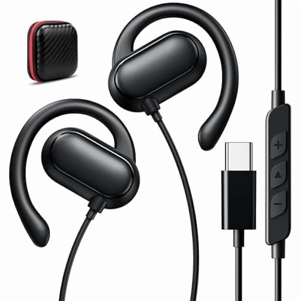 wonima11 USB Type C Headphones Wired Over Ear Buds for Apple iPhone Air 17 16 15 Pro Max 16e for iPad, Open Earbuds Corded Earphones for Samsung Galaxy S25 S24 S23 for Google Pixel 10 Android Black