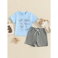 thumbnail image 3 of Suagox Toddler Boy 0-24 Months and 2-3 Years Old, Summer Outfit Dinosaur Print Short Sleeve Tops with Elastic Waist Solid Color Shorts 2 Pcs Clothes, 3 of 10