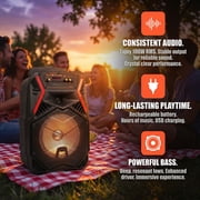 Curuk 8 Wireless Bluetooth Party Speaker, 1000W Peak Power Portable PA System with Heavy Bass Subwoofer, LED Lights, FM Radio, Remote & USB Rechargeable
