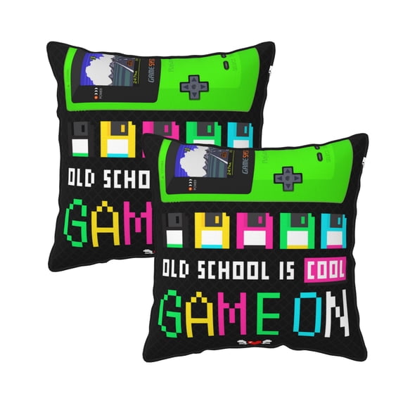Velvet Decorative Throw Pillow Covers Set of 2, Soft Square Cushion Cover with Invisible Zipper Game Console Games On Printing, 20"x20"