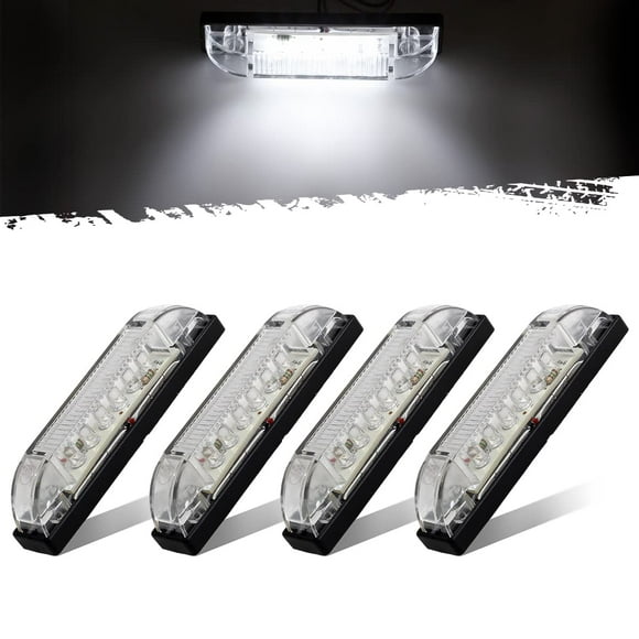 Partsam 4Pcs 4inch Utility White 9 LED Strip Light Bar, Clear Lens Waterproof 4" Boat Marine Lights, Marker lights for Truck Trailer Car Pickup RV Camper, Under HoodLights, Dome Lights