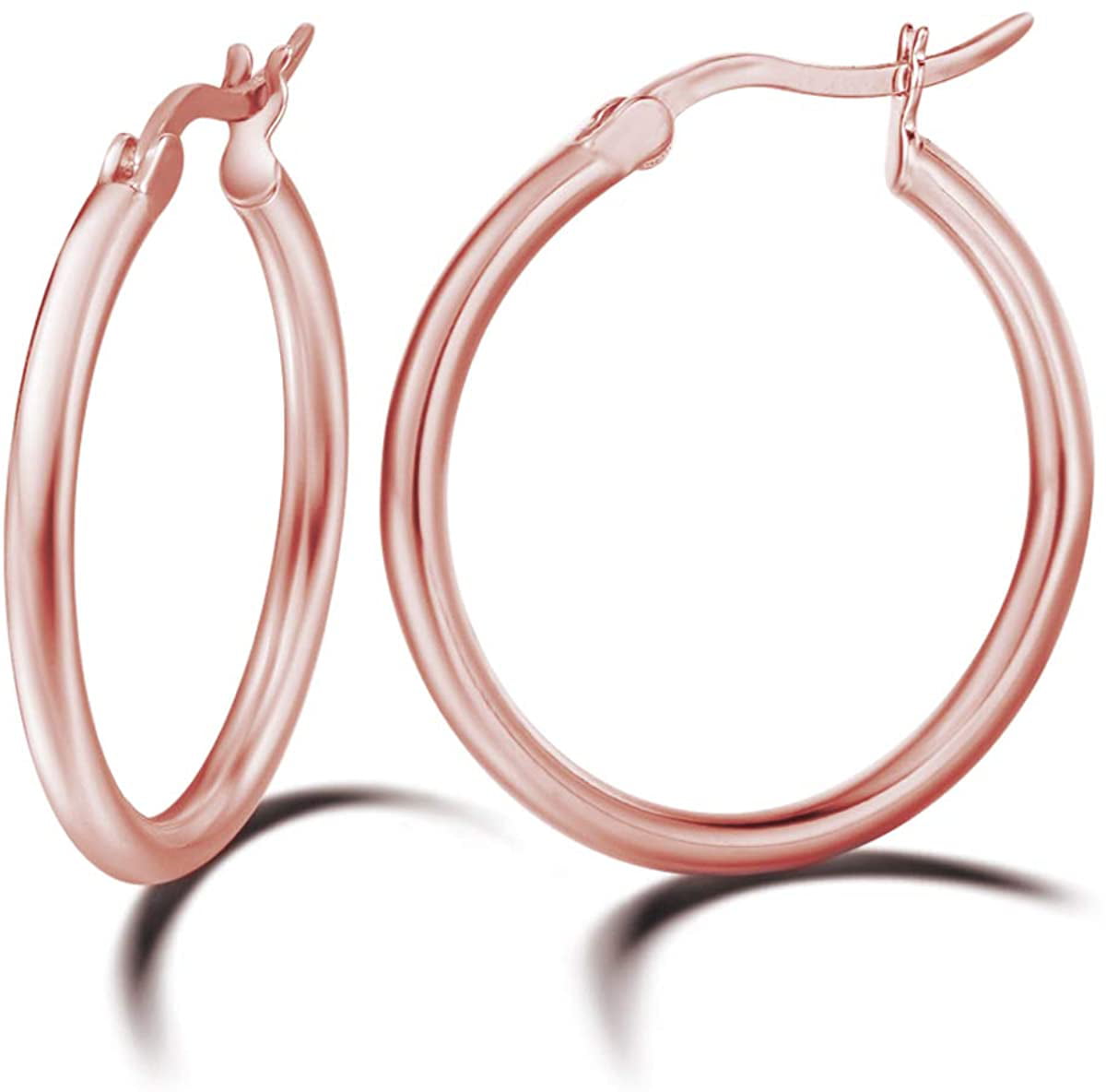 Rose Gold Tone Mirror Finish Size 60mm Round Tube Click Top Hoop Earrings I Jewel