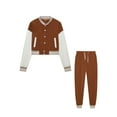 thumbnail image 3 of LUXUR Women Single Breasted 2 Piece Tracksuit With Pockets Running Jogger Set Brown XL, 3 of 3