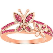 925 Sterling Silver 14K Rose Gold Plating Round Cut Gemstone Pink Ruby Butterfly Engagement Ring For Women