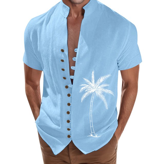 Camisas De Franela Para Hombre Camisa de vacaciones en la playa Camisa de cuello con botones en los puños para hombre (Blue, M)