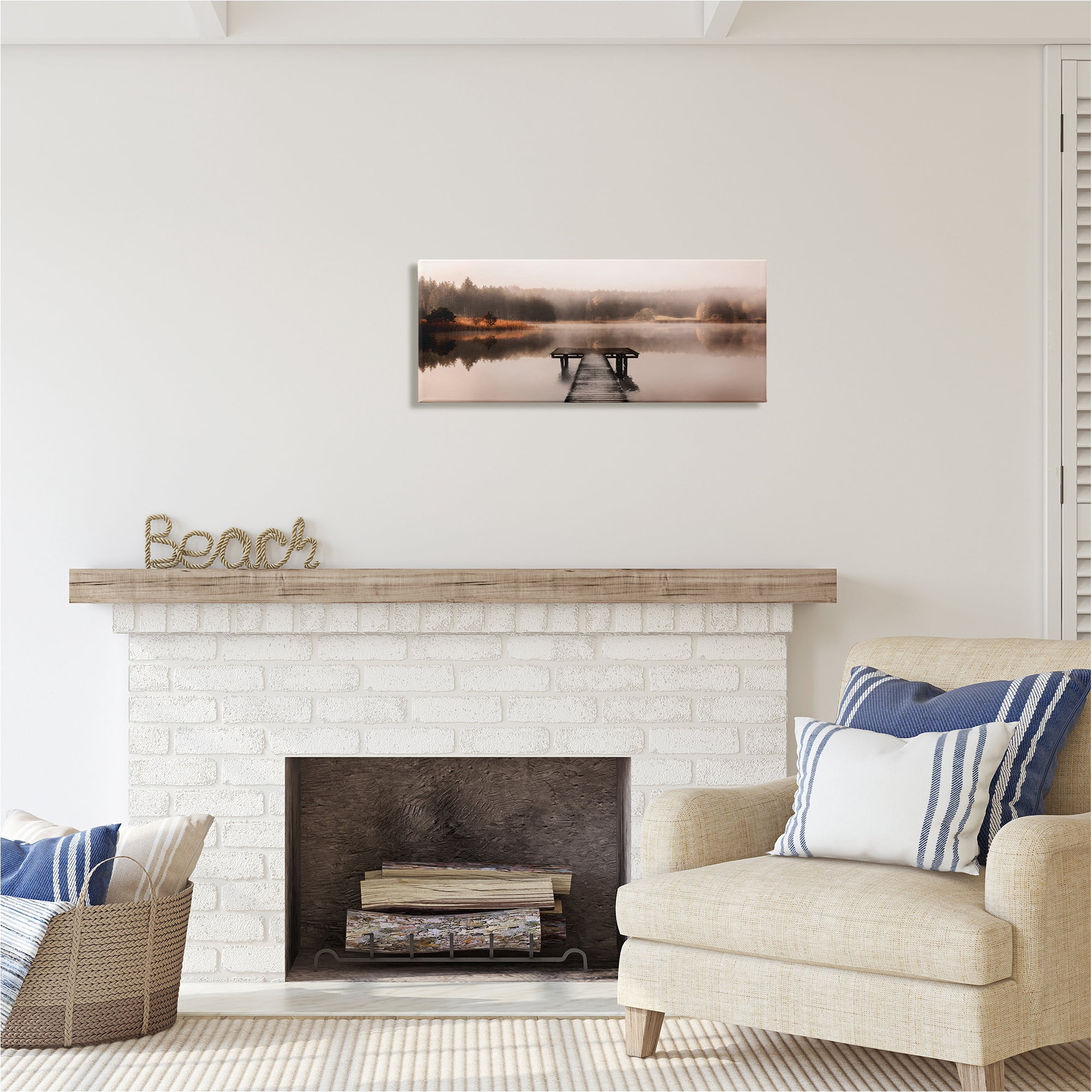 Stupell Industries Foggy Lake Pier Landscape Photography Gallery Wrapped Canvas Art Print Wall Art, 30 x 13